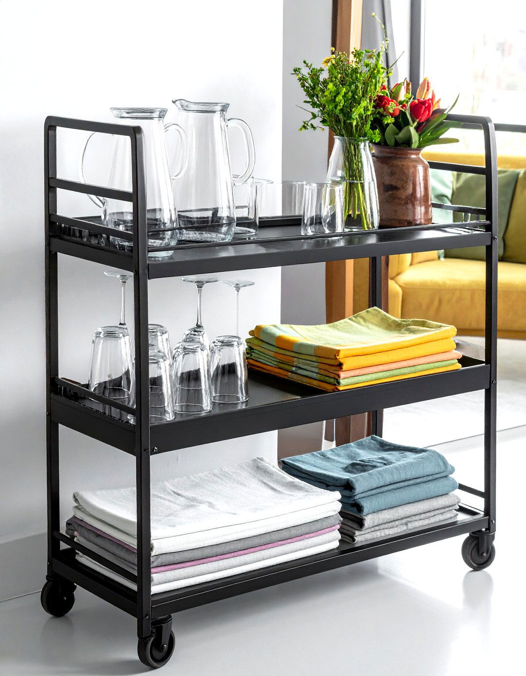 Rolling Bar Cart Setup - 30 dining room organization hacks