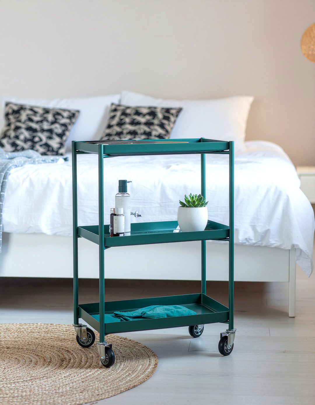 Rolling Cart Bedside - 30 bedroom hacks