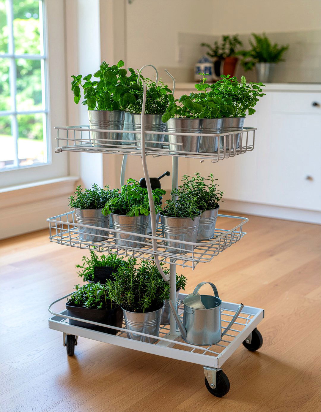Rolling Herb Cart - 30 kitchen herb garden ideas