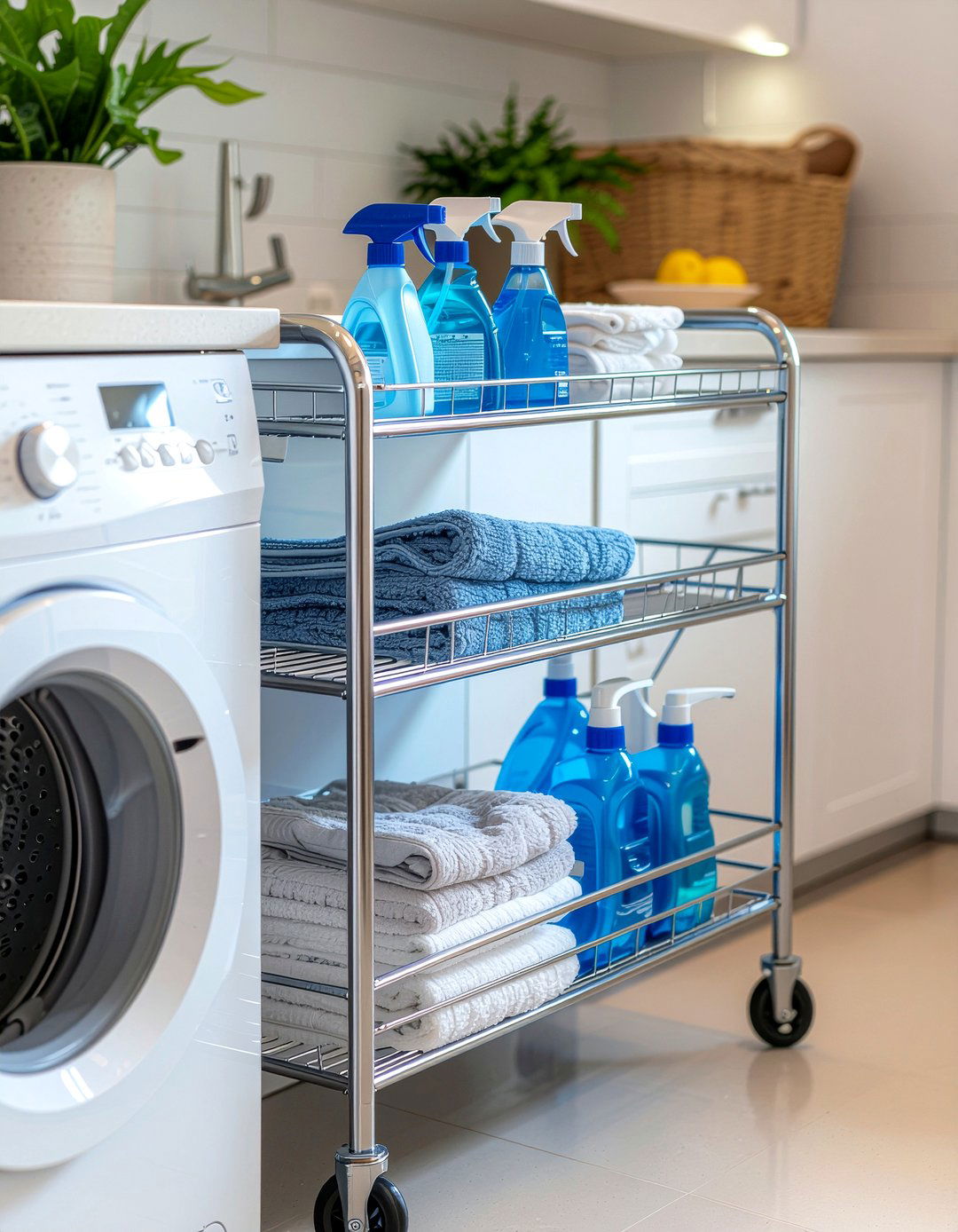 Rolling Laundry Cart Between Machines - 30 laundry room organization ideas