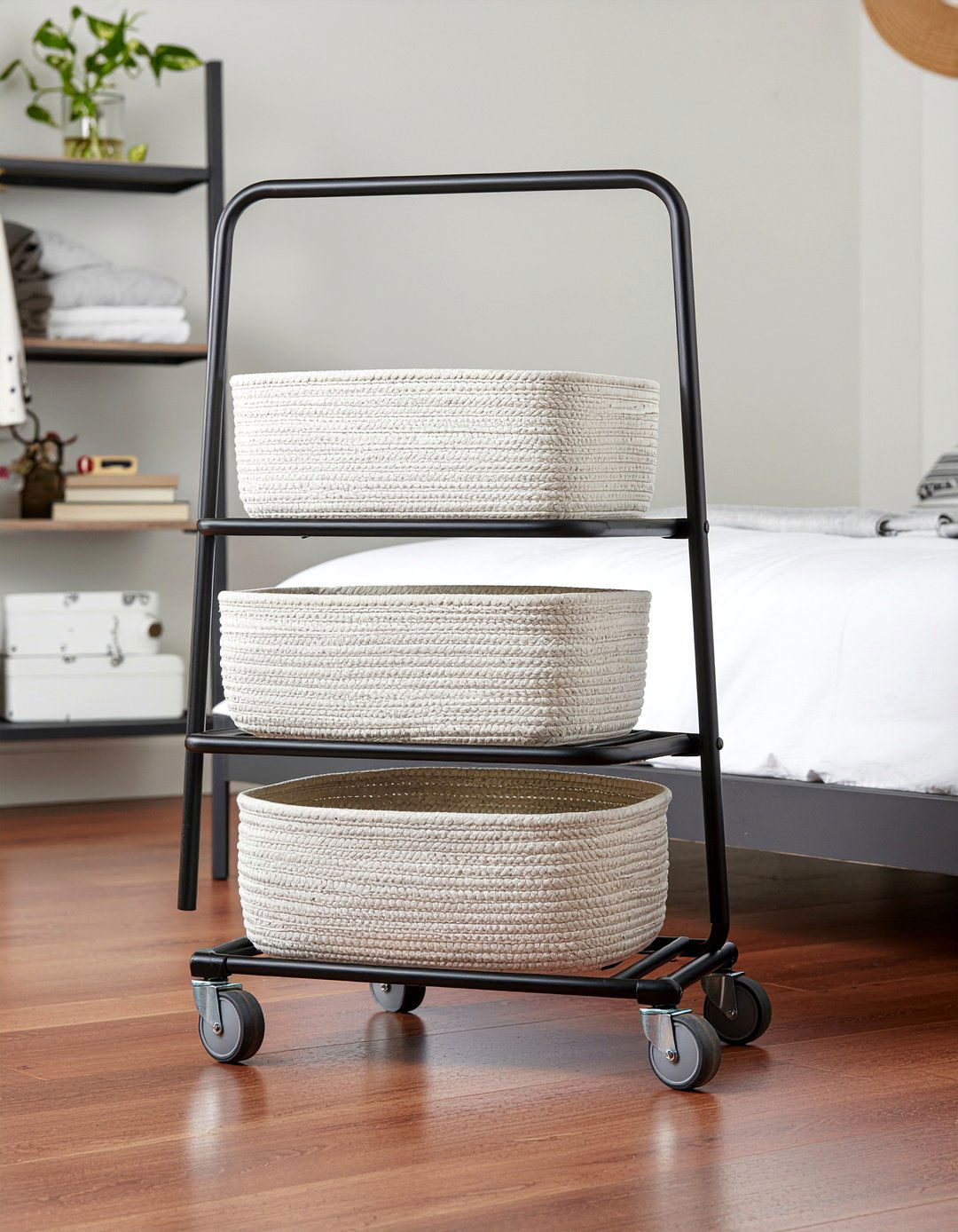 Rolling Laundry Cart - 30 bedroom dirty clothes storage ideas