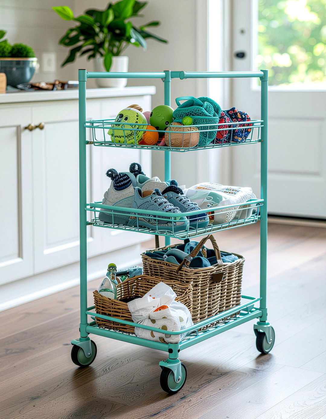 Rolling Storage Cart - 30 entryway organization ideas