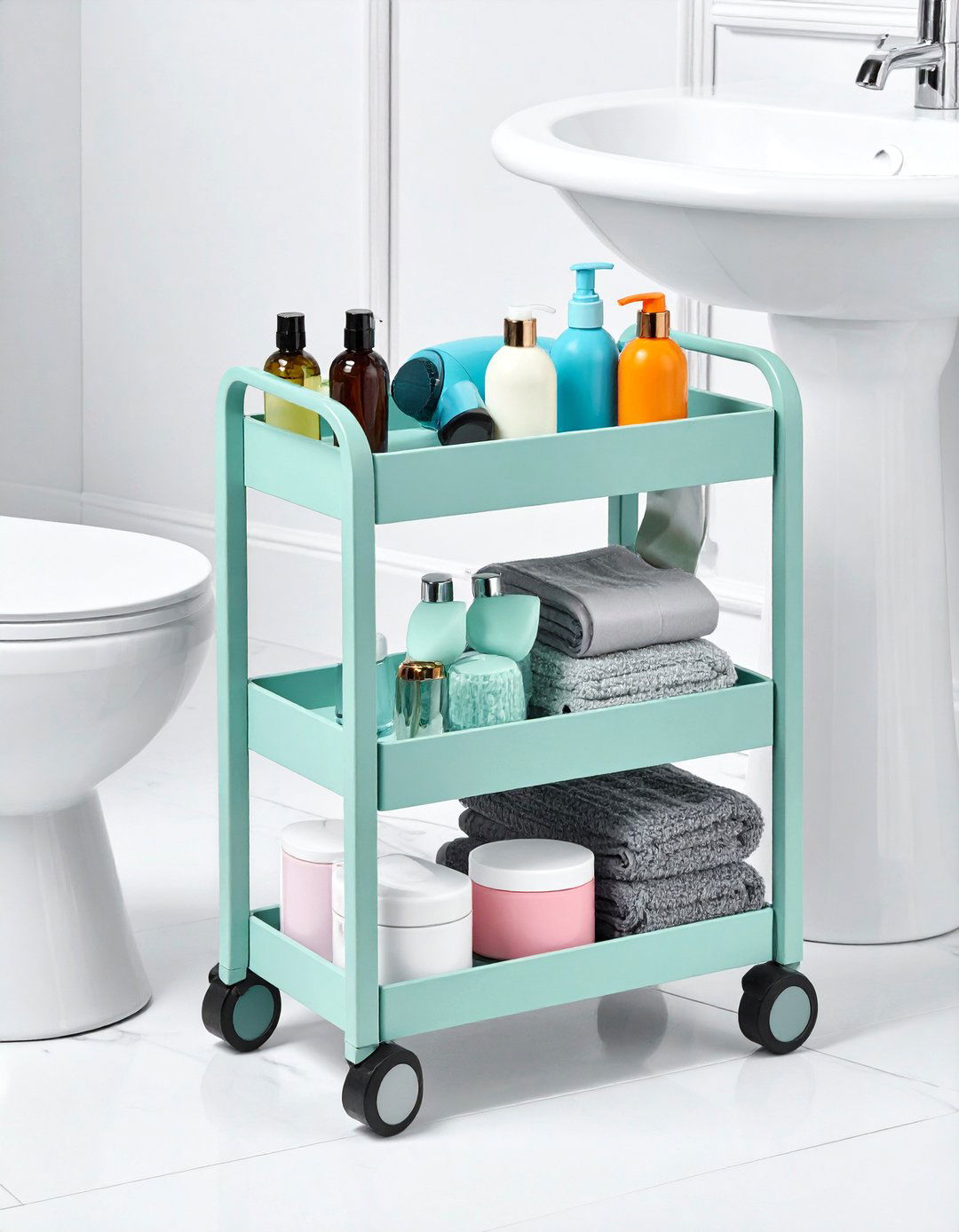 Rolling Utility Cart - 30 bathroom unconventional storage ideas