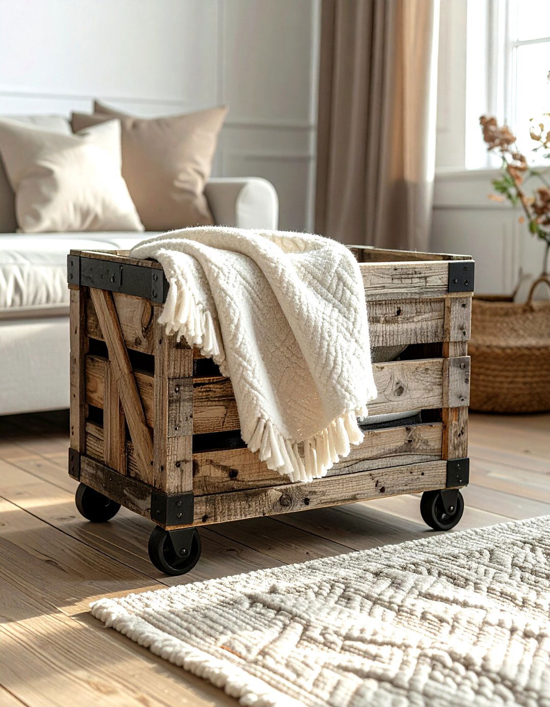 Rolling Wood Crate - 30 blanket basket ideas