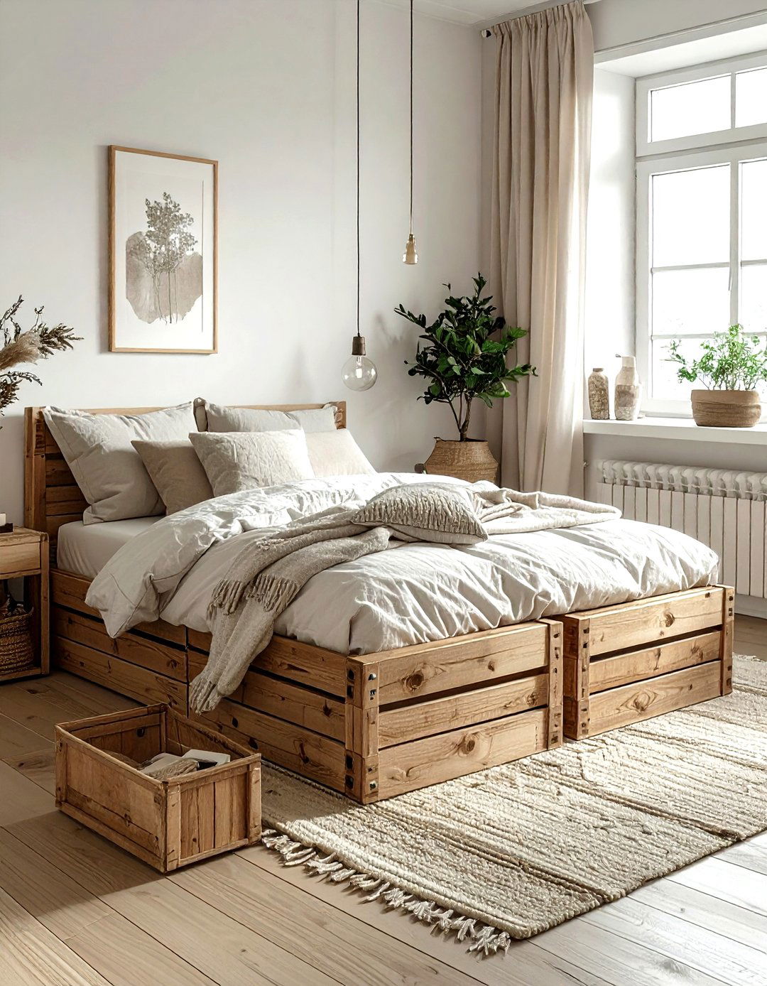 Rolling Wooden Crates - 30 living room under bed storage ideas