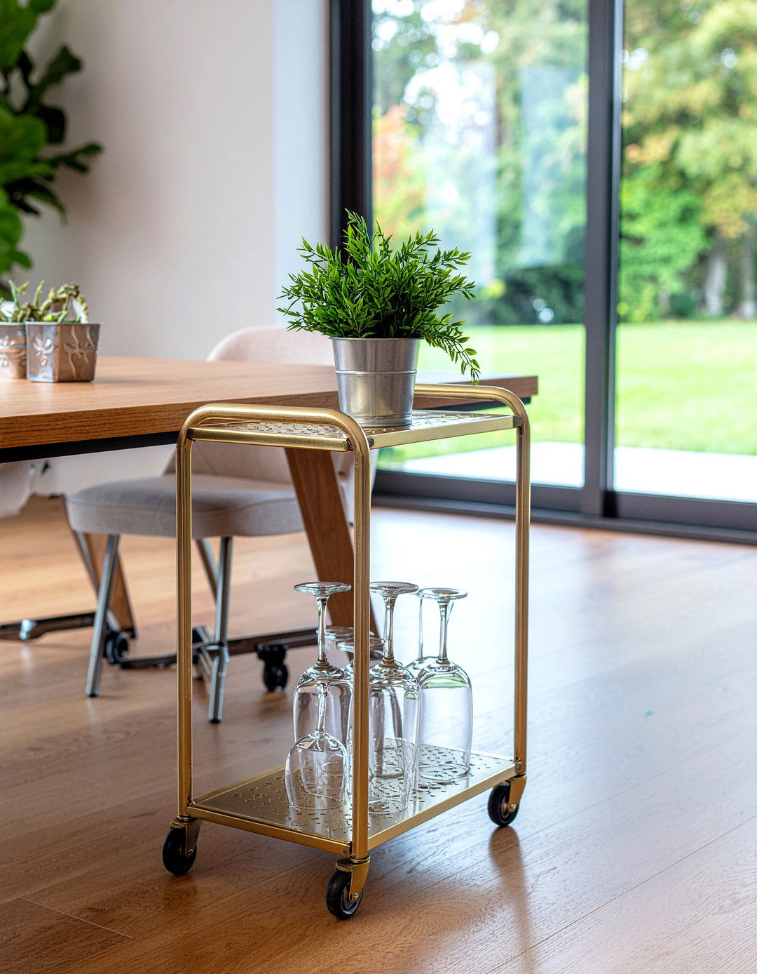 Rolling bar cart - 30 renter-friendly dining room ideas
