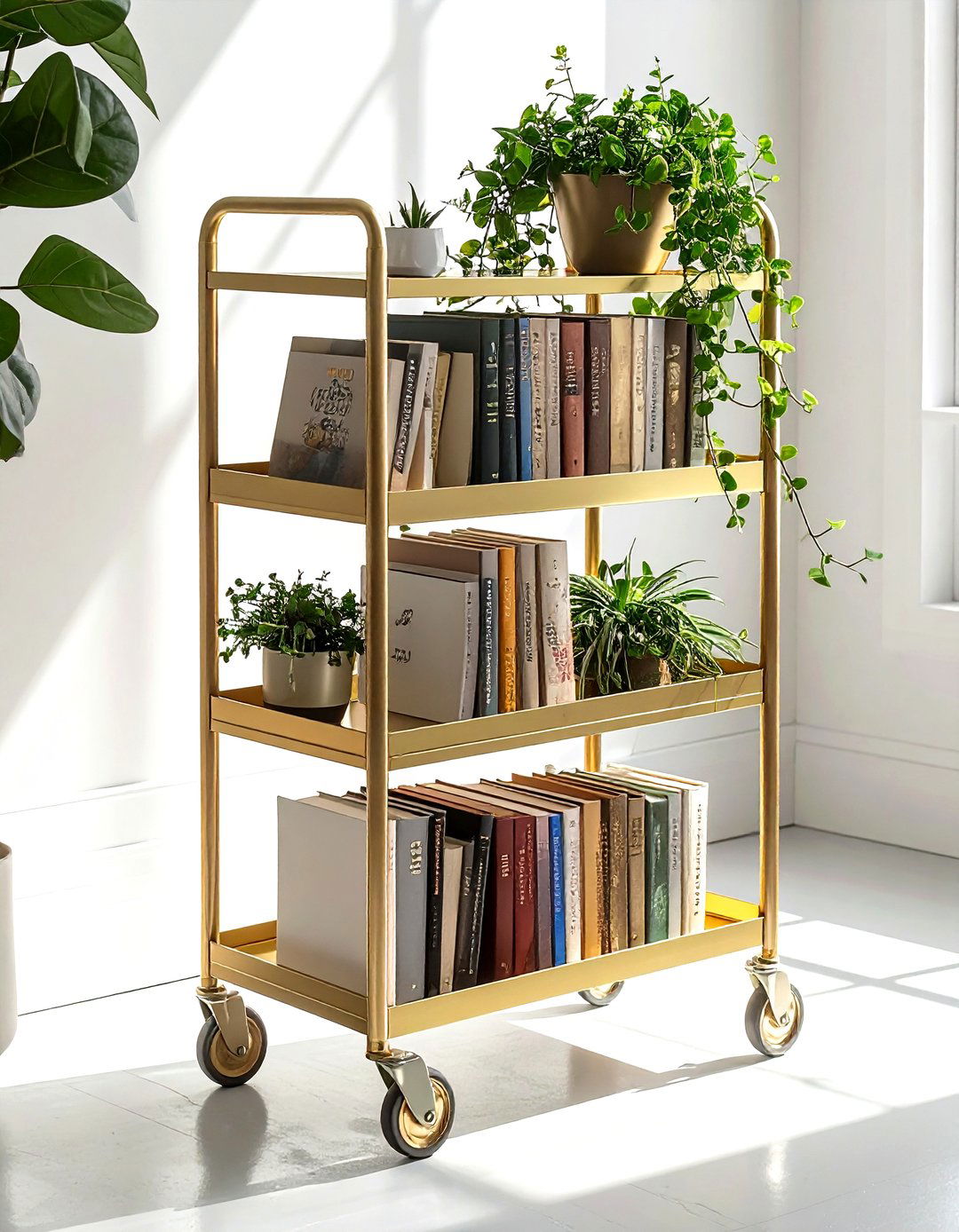 Rolling book cart - 30 book decor ideas