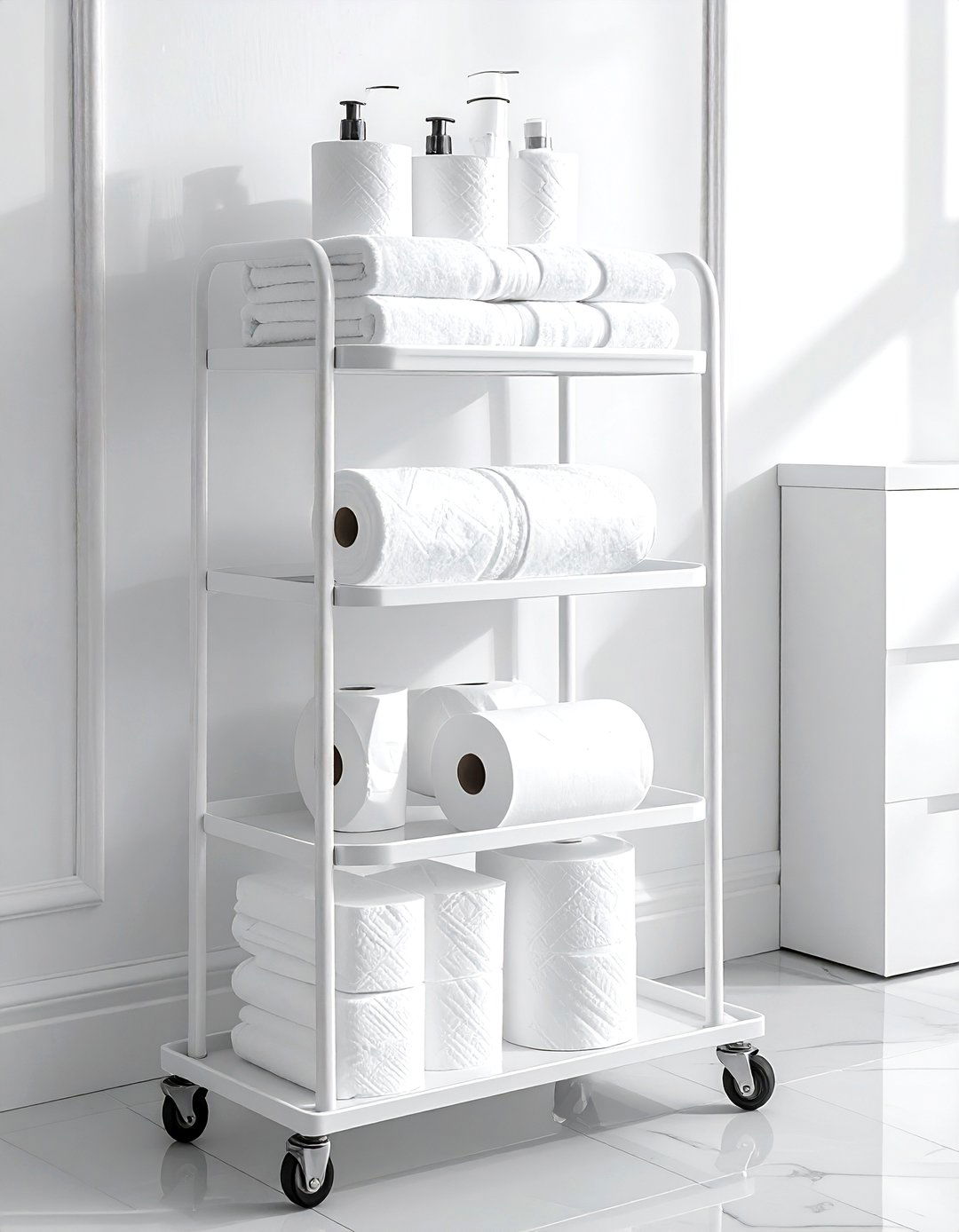 Rolling cart organizer - 30 bathroom storage hacks