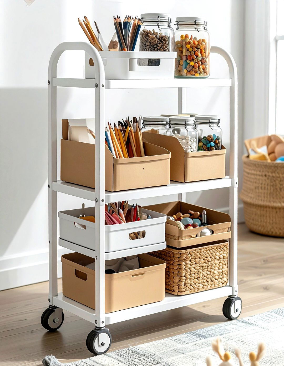 Rolling cart toy organizer - 30 living room toy storage ideas