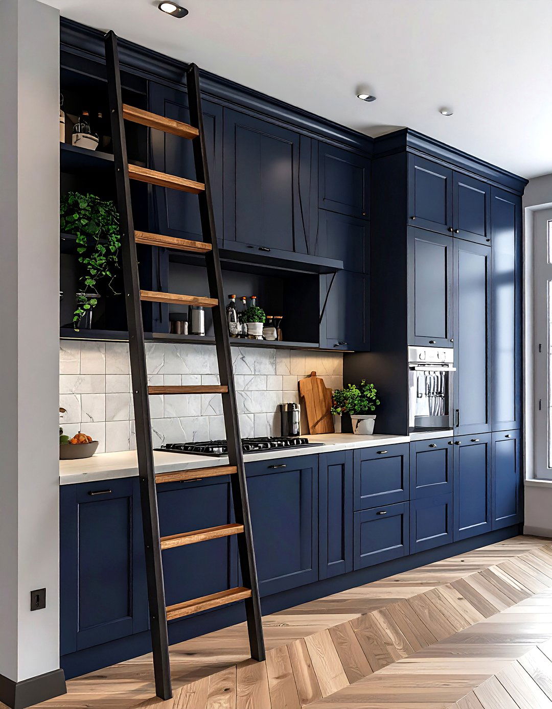 Rolling library ladder kitchen - 30 kitchen character ideas