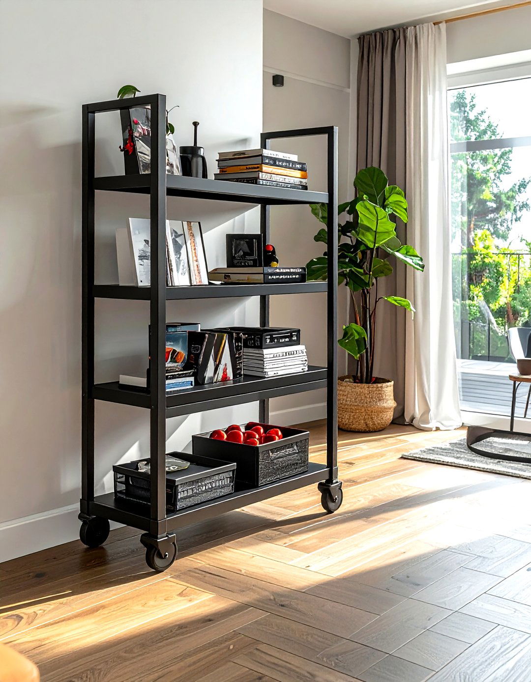 Rolling storage cart - 30 living room storage hacks