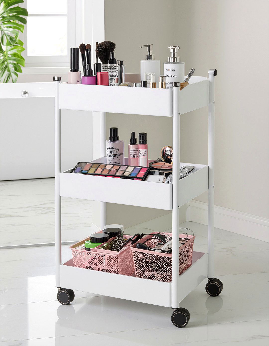 Rolling storage cart - 30 bathroom innovative storage ideas