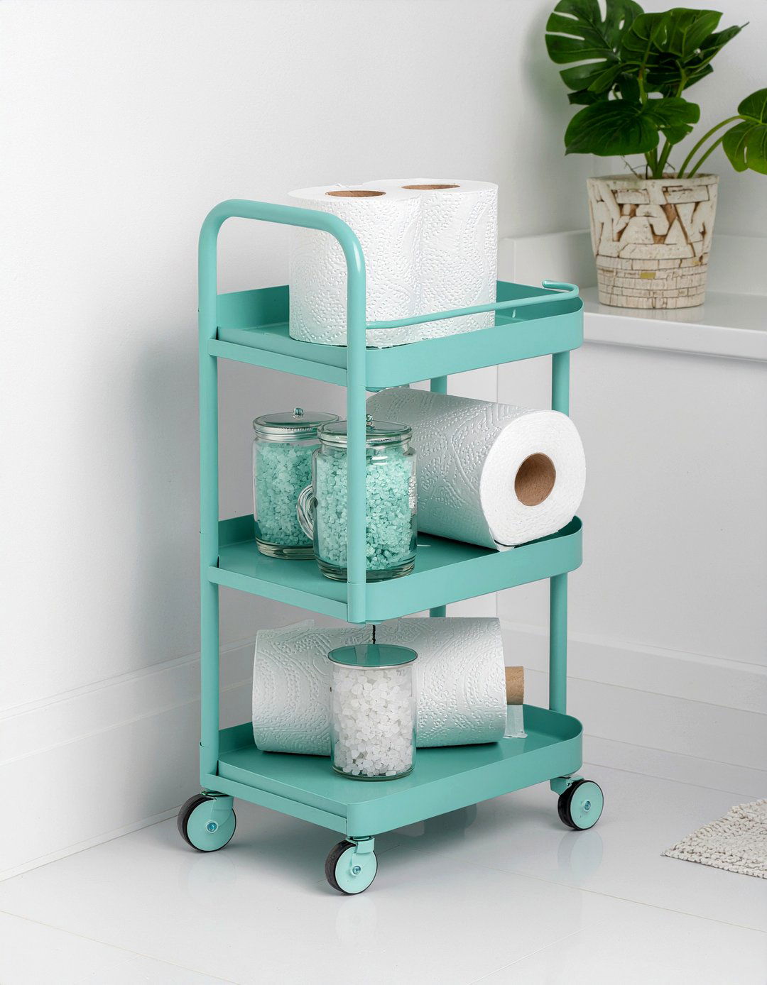 Rolling storage cart - 30 bathroom optimization ideas