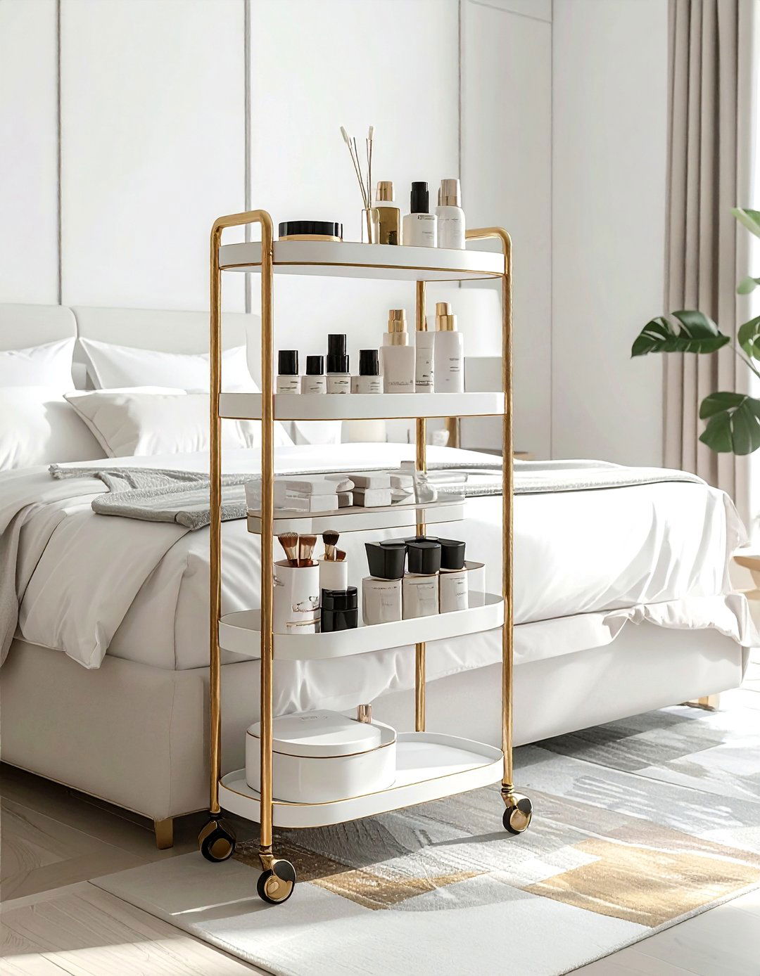 Rolling storage cart - 30 bedroom creative storage ideas