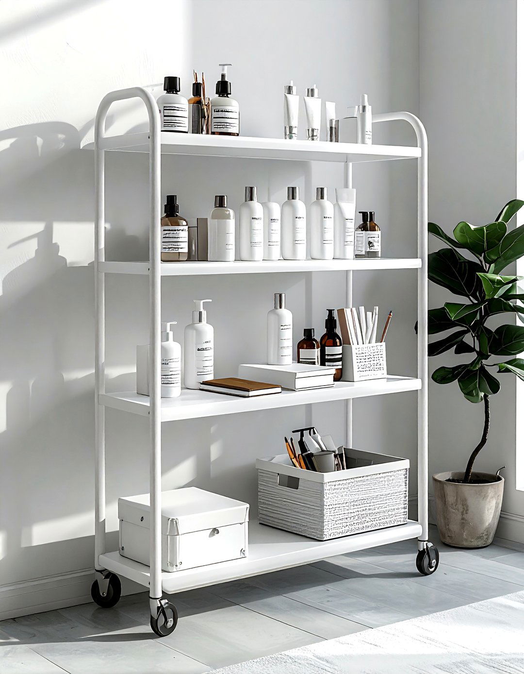 Rolling storage cart - 30 bedroom organization hacks