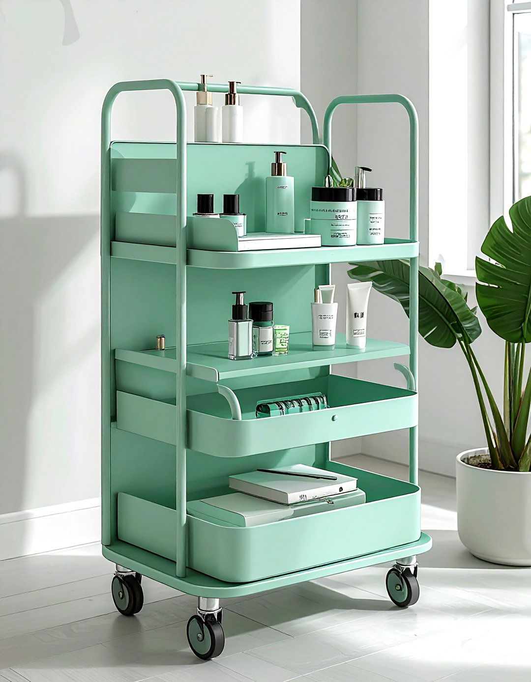 Rolling storage cart - 30 bedroom storage hacks