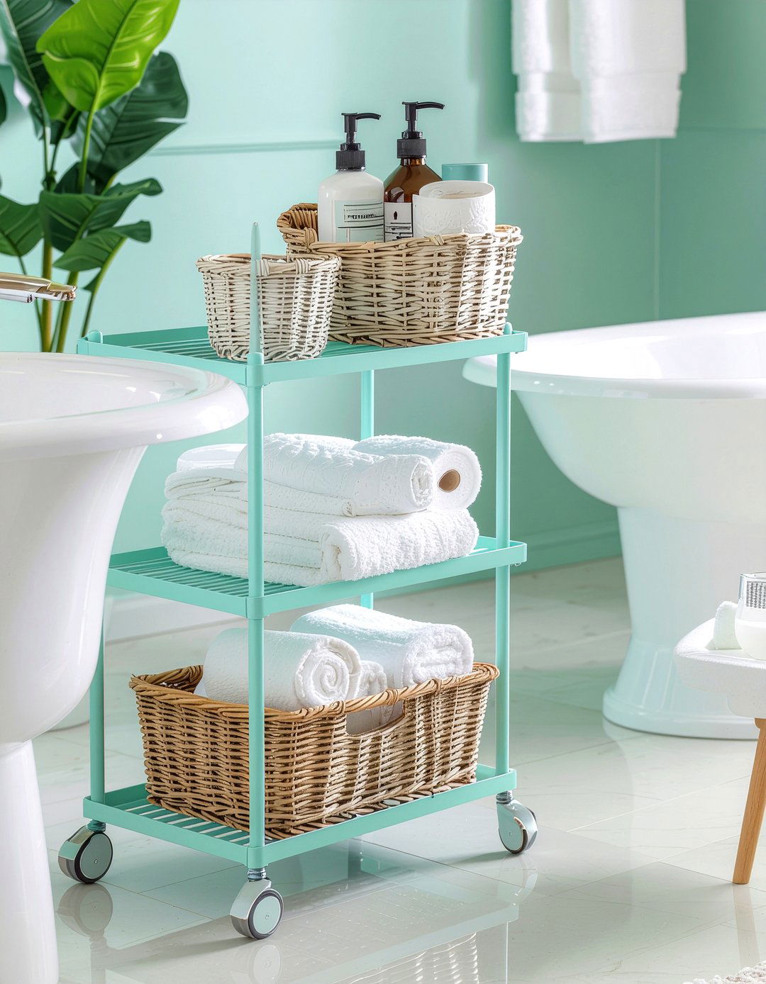 Rolling storage cart - 30 bathroom clever storage ideas