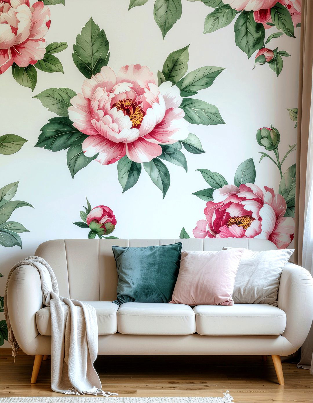 Romantic Floral Wallpaper - 30 shabby chic living room ideas