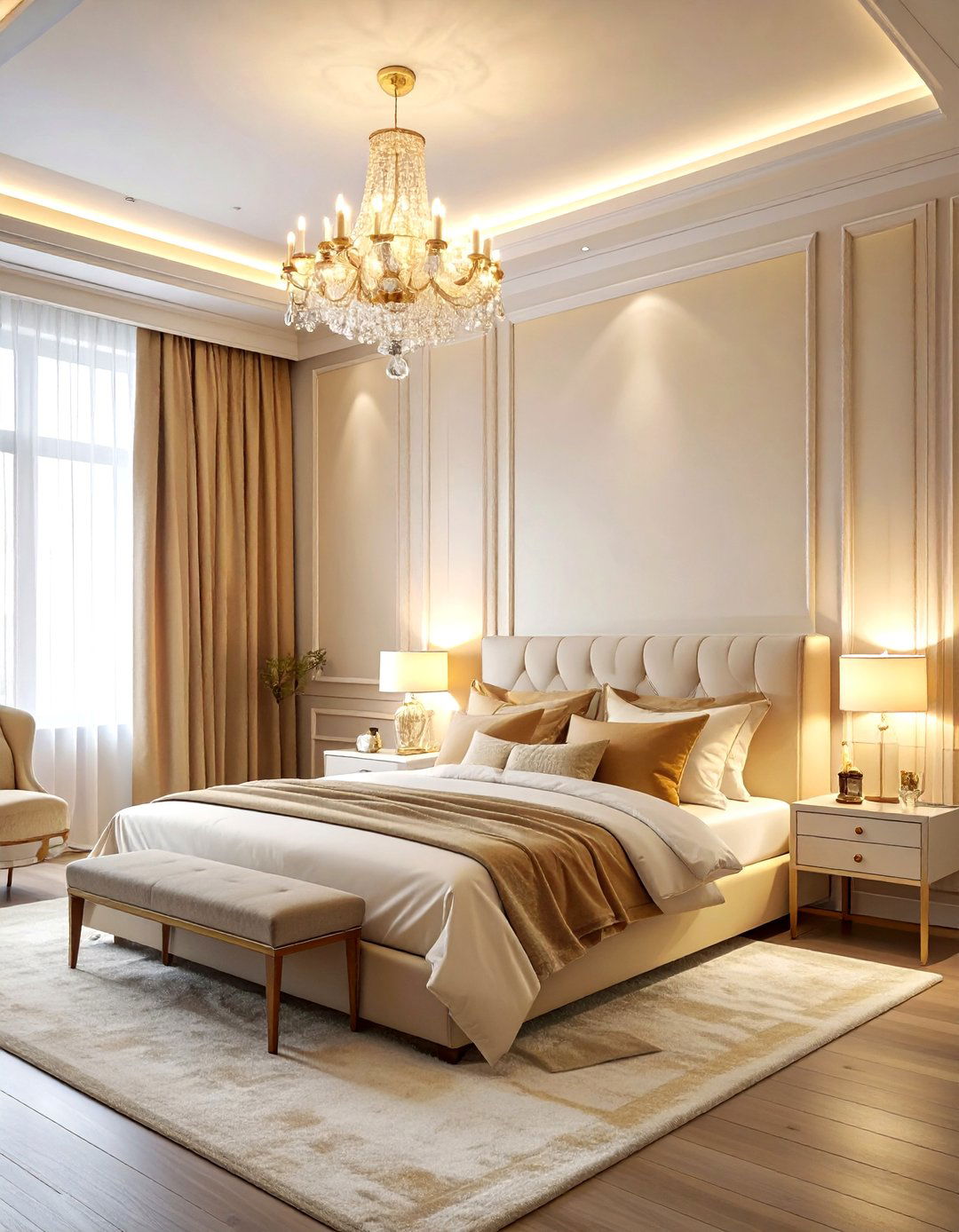 Romantic cream bedroom lighting - 30 cream bedroom decor ideas