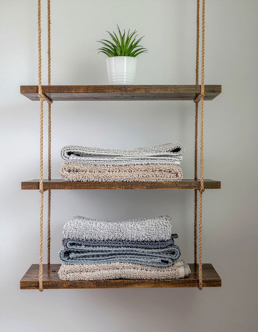 Rope Hanging Shelf - 30 bathroom DIY storage ideas