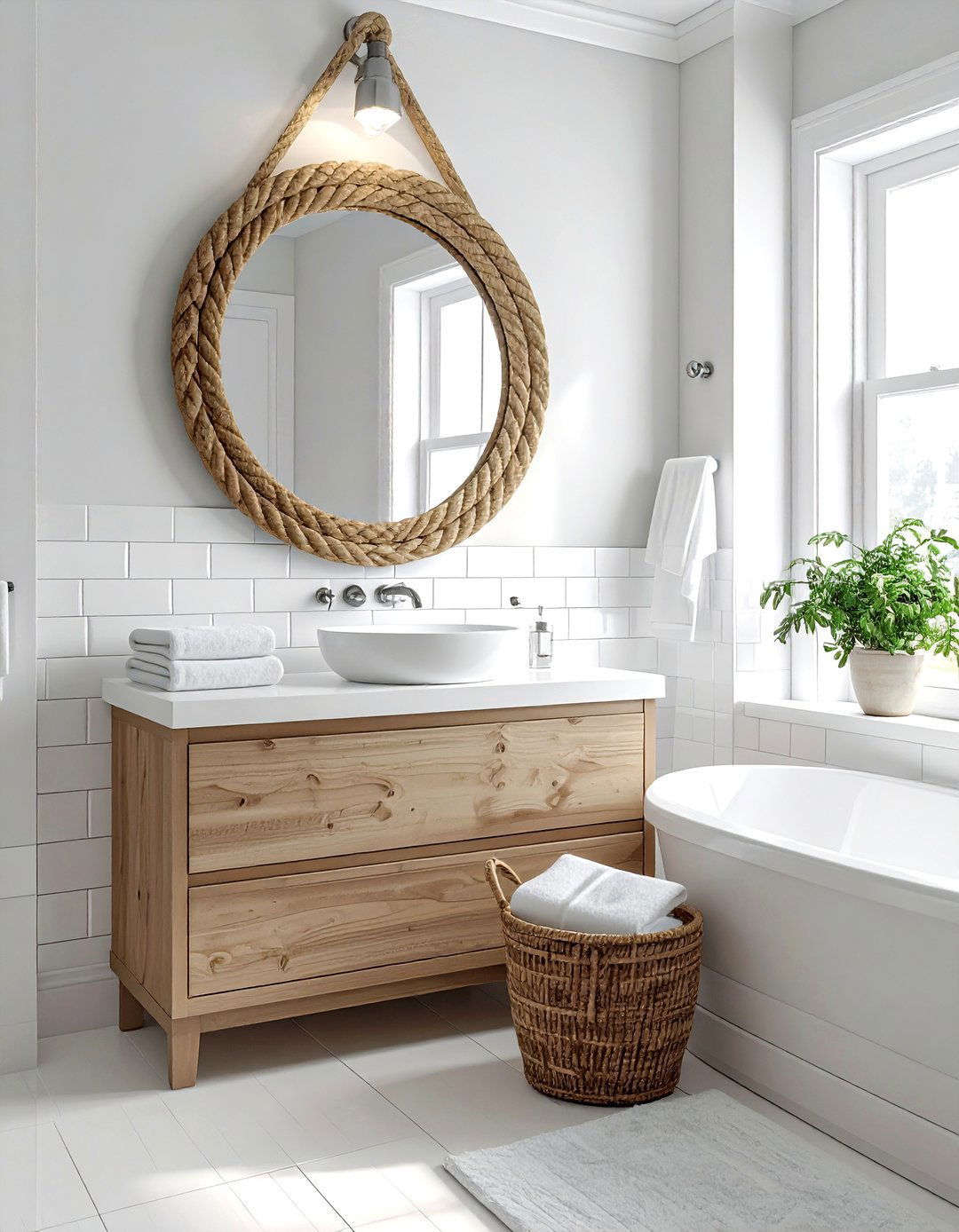 Rope Mirror Bathroom - 30 nautical decor ideas