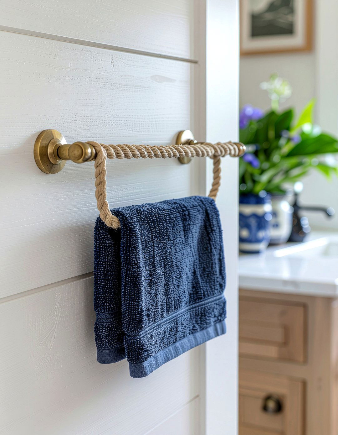 Rope Towel Holder - 30 recycled material bathroom ideas