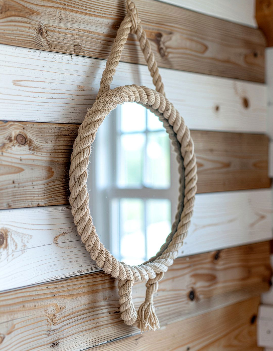Rope mirror hanging - 30 bathroom handmade ideas