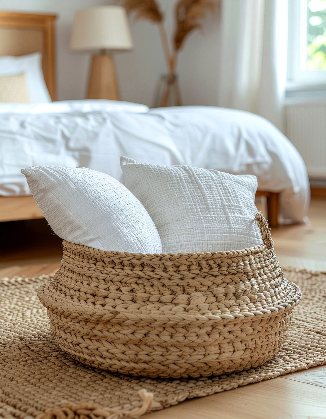 Rope wrapped basket - 30 DIY bedroom decor ideas