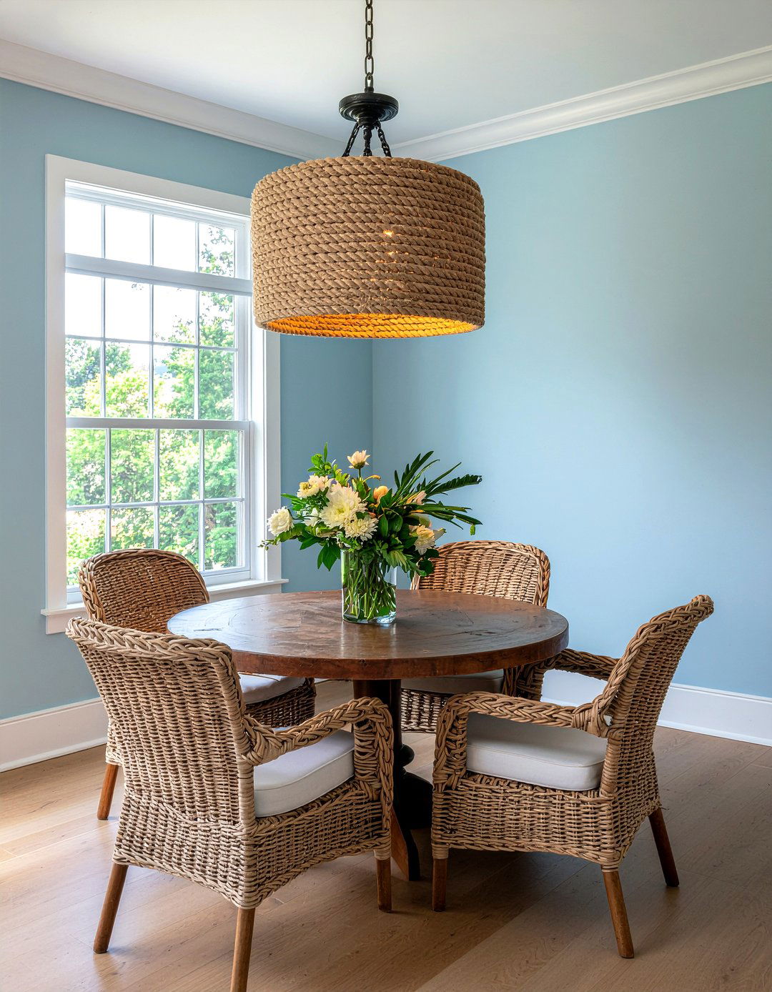 Rope wrapped chandelier - 30 DIY dining room ideas