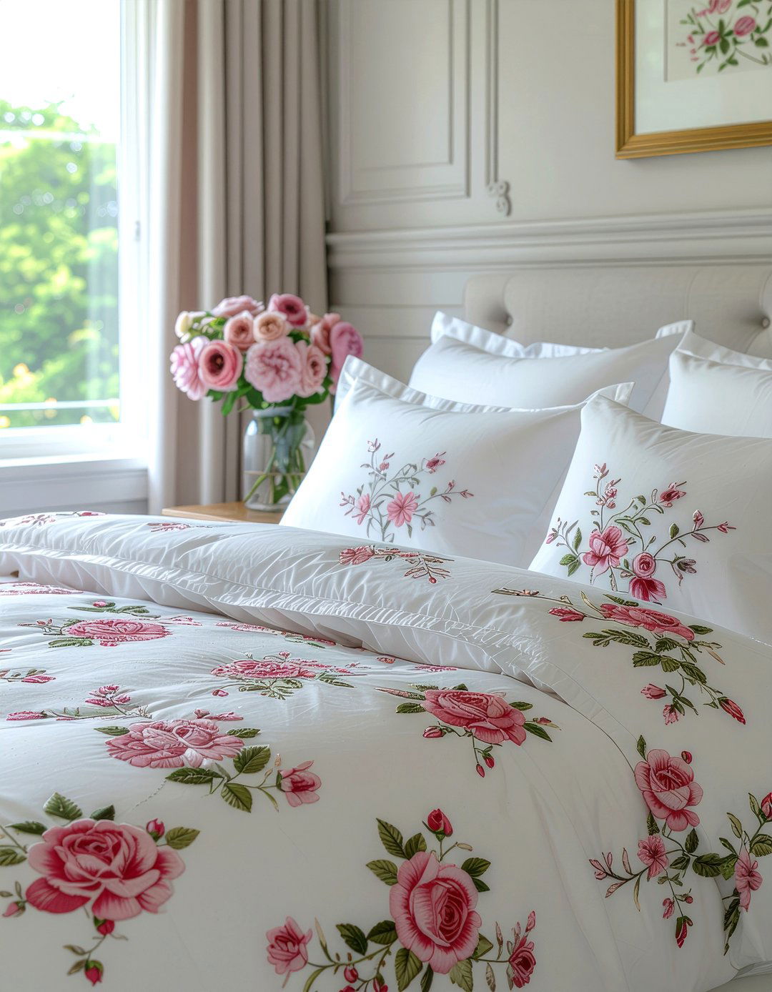 Rose Embroidered Linens - 30 rose bedroom ideas