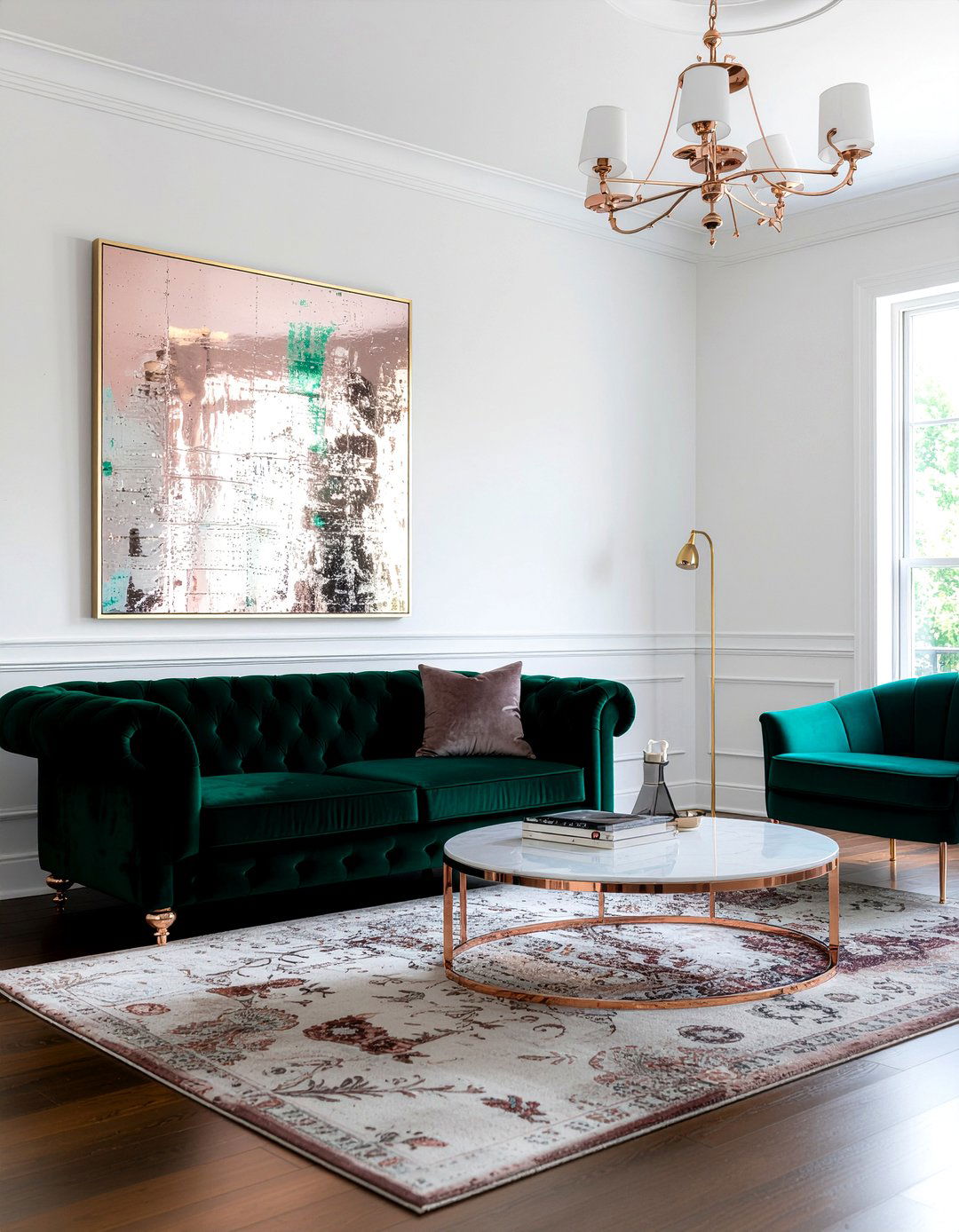 Rose Gold And Emerald Green Living Room - 30 rose gold living room ideas