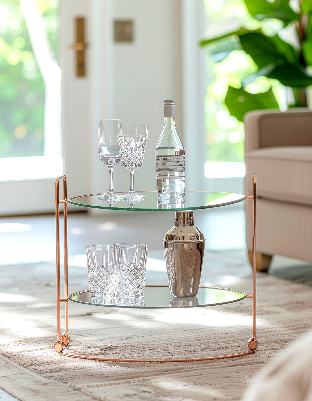Rose Gold Bar Cart - 30 rose gold living room ideas