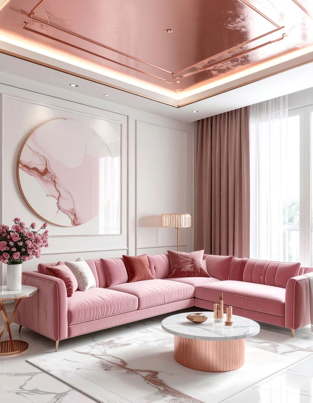 Rose Gold Ceiling - 30 living room ceiling color ideas