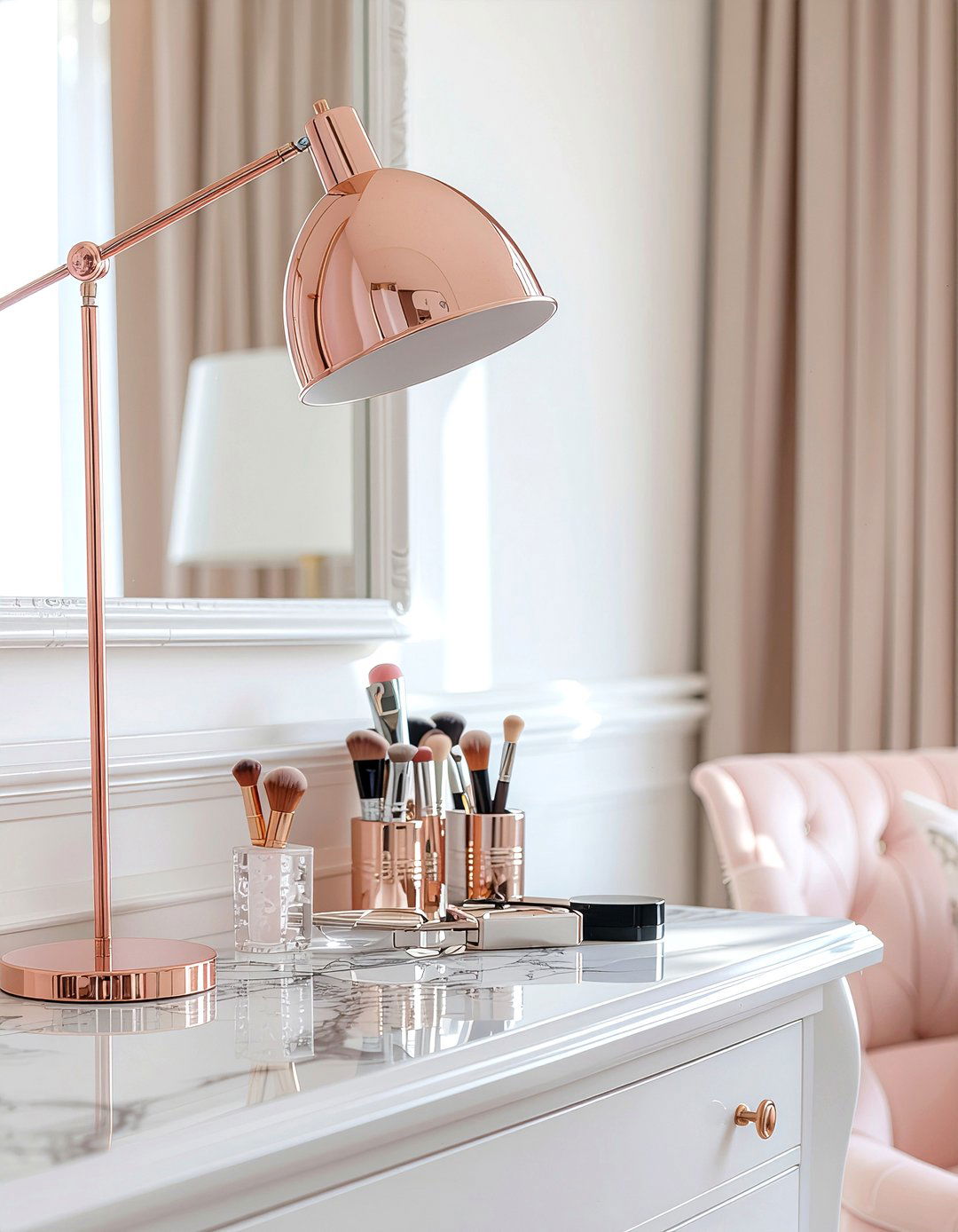 Rose Gold Desk Lamp - 30 metal accent bedroom ideas