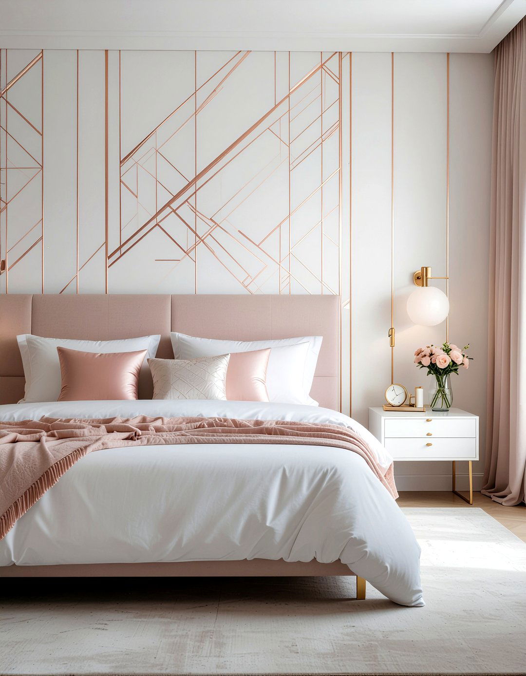 Rose Gold Geometric Wallpaper - 30 rose gold bedroom ideas
