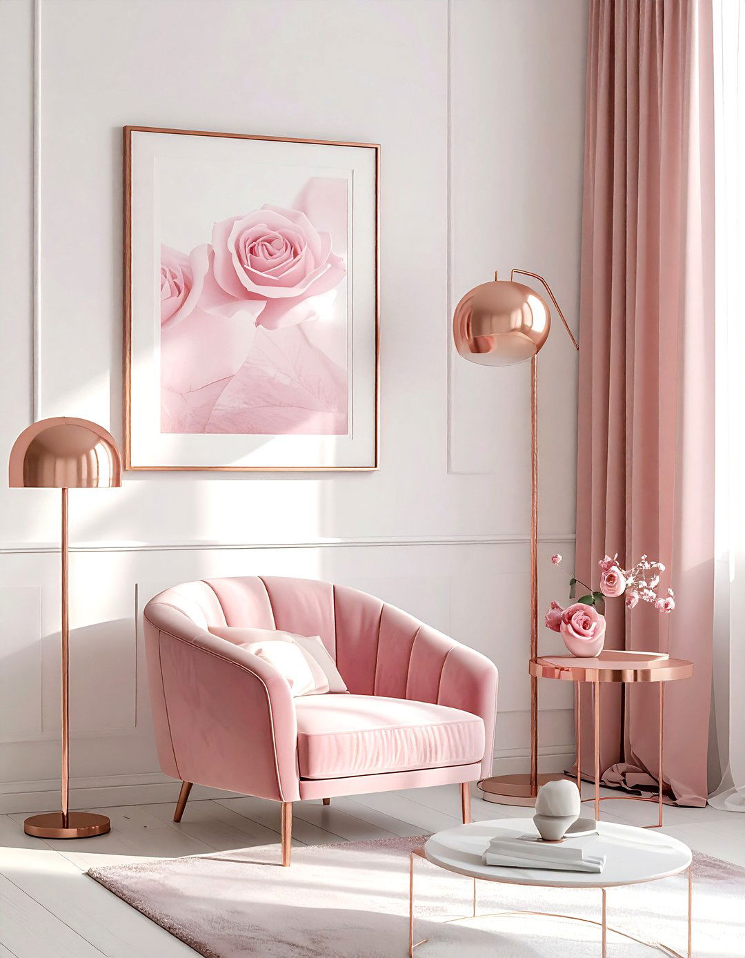 Rose Gold Living Room Accents - 30 pink and white living room ideas