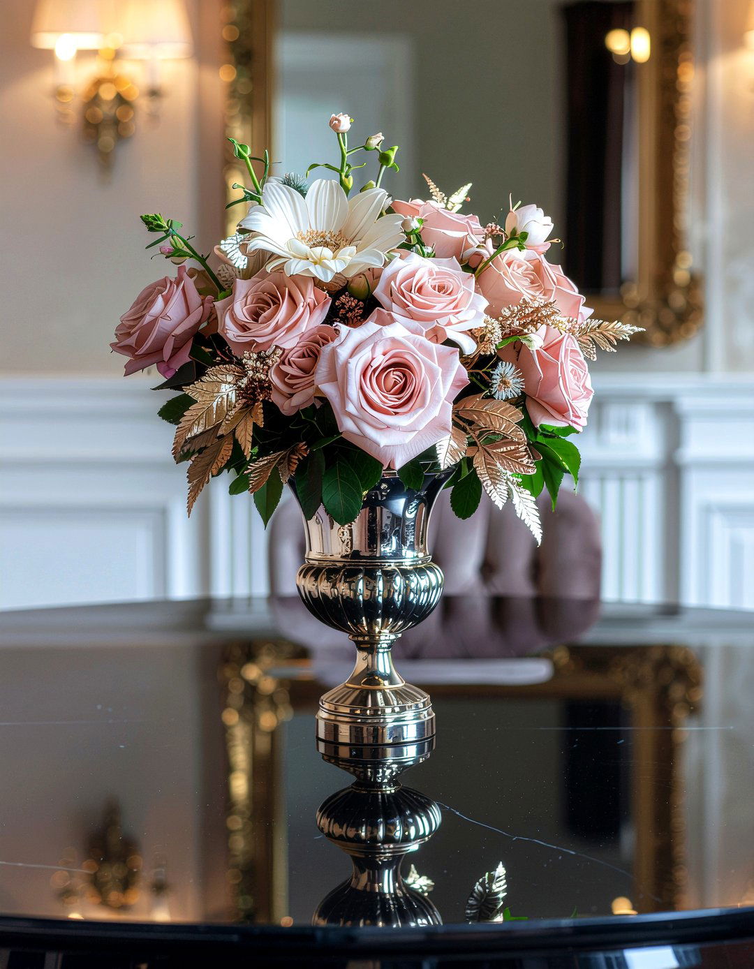 Rose Gold Metallic Flowers - 30 dining room faux flower ideas