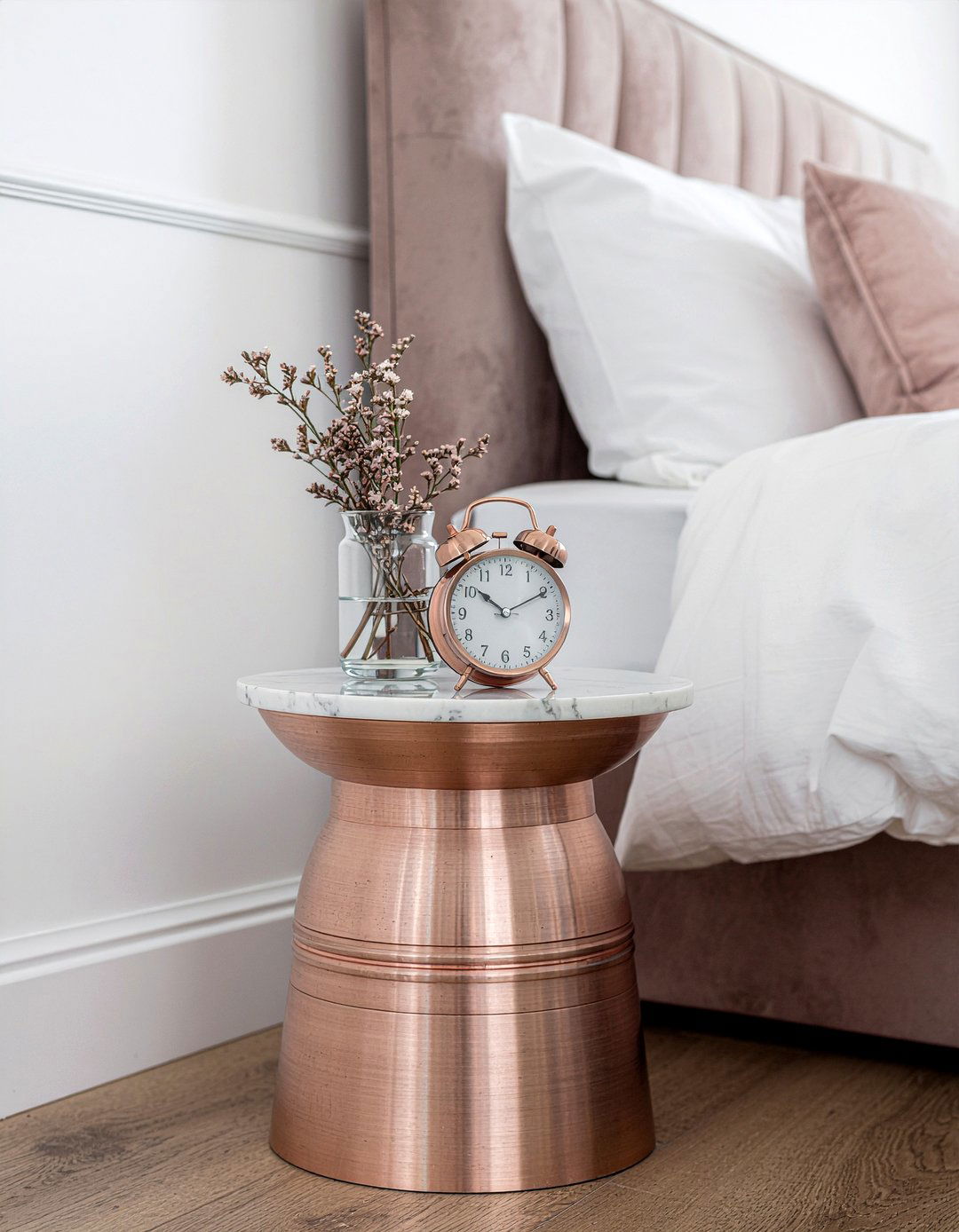 Rose Gold Nightstand - 30 rose gold bedroom ideas