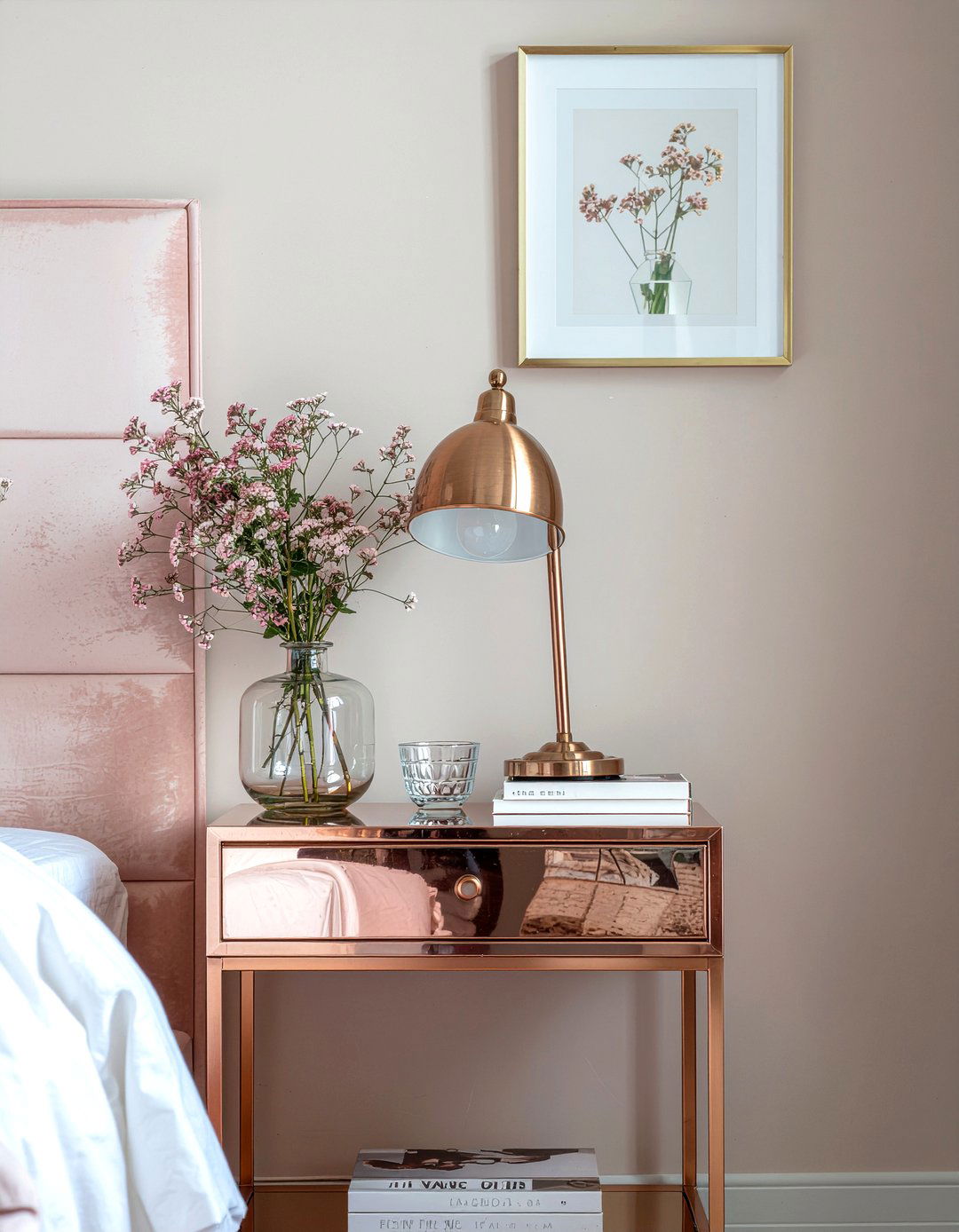 Rose Gold Nightstand - 30 rose bedroom ideas