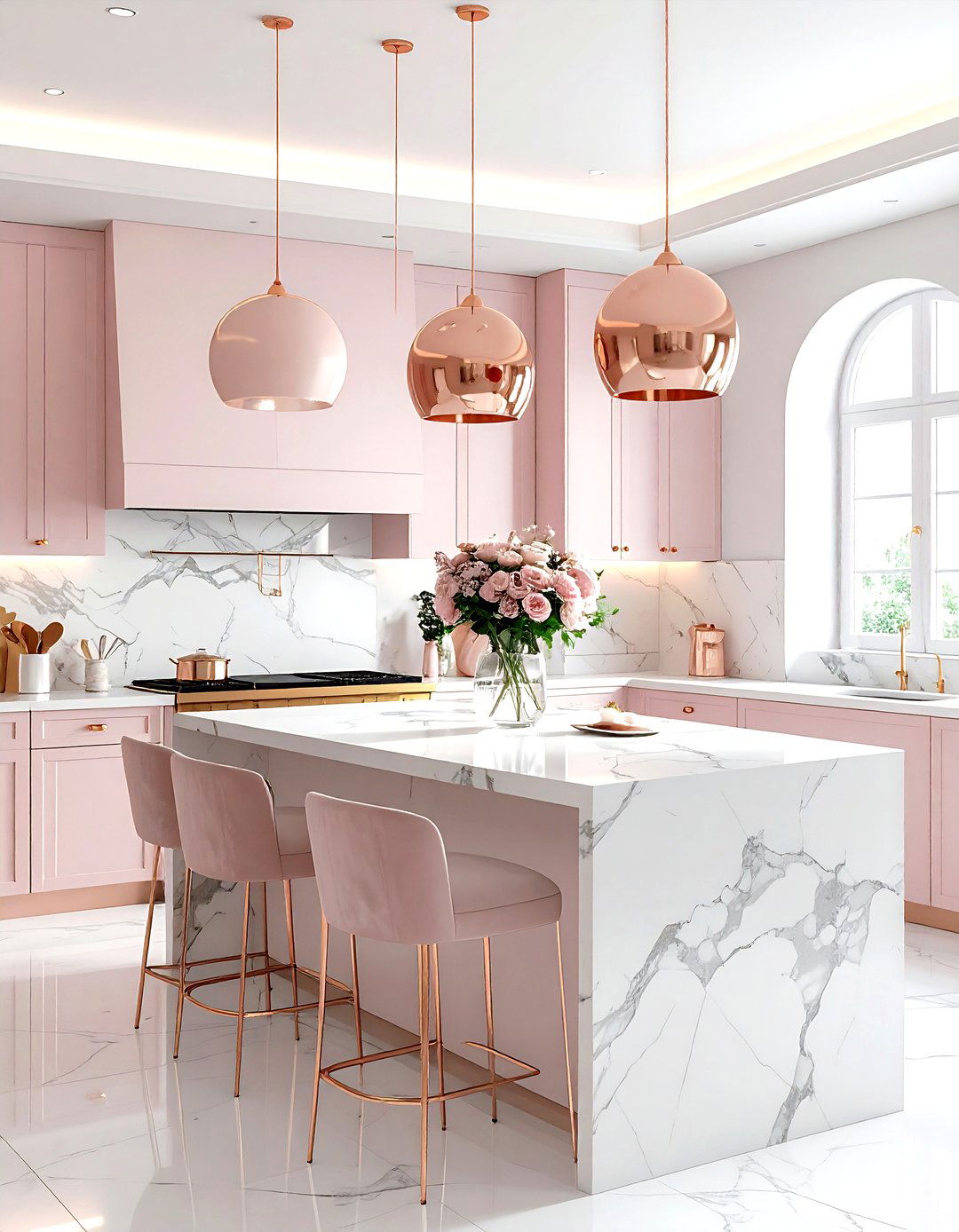 Rose Gold Pendant - 30 metal pendant kitchen ideas