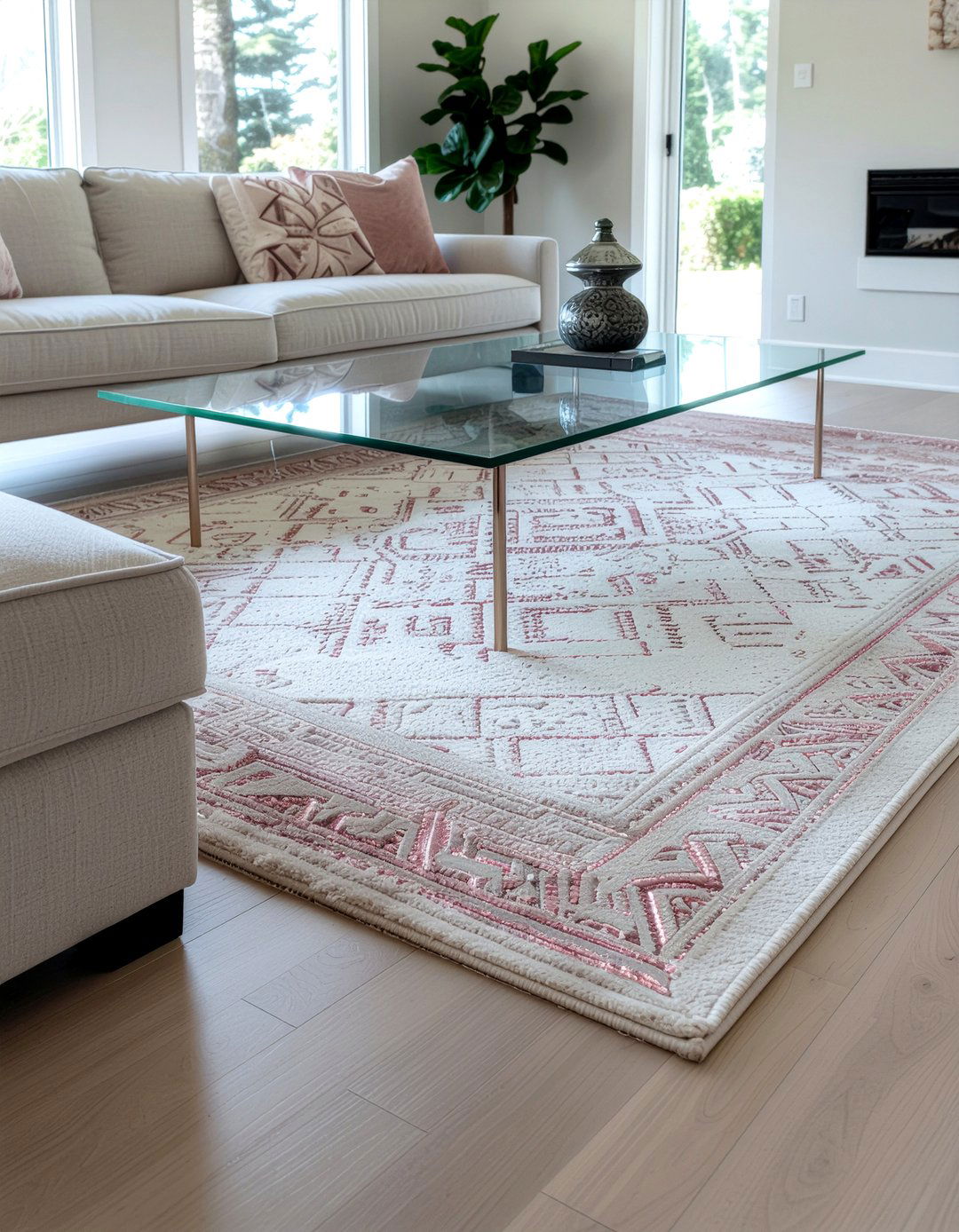 Rose Gold Rug - 30 rose gold living room ideas