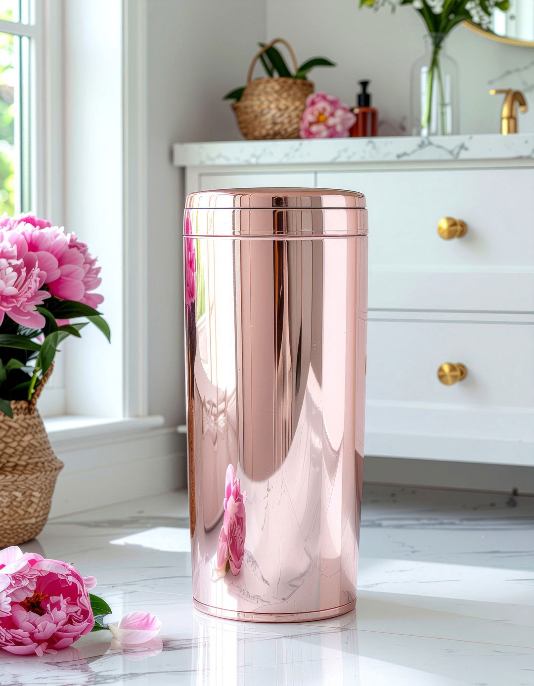 Rose Gold Trash Can - 30 bathroom trash can ideas