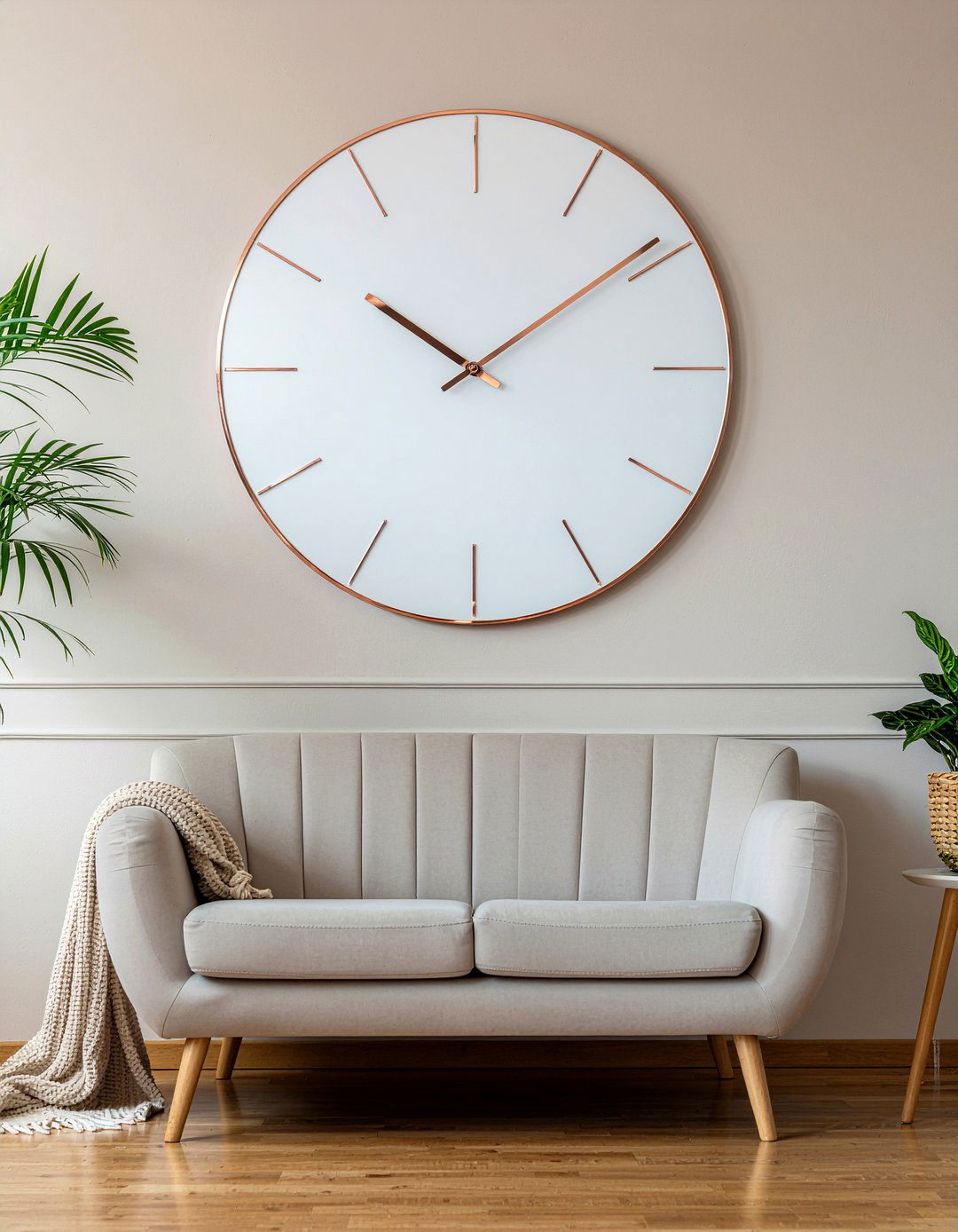 Rose Gold Wall Clock - 30 rose gold living room ideas