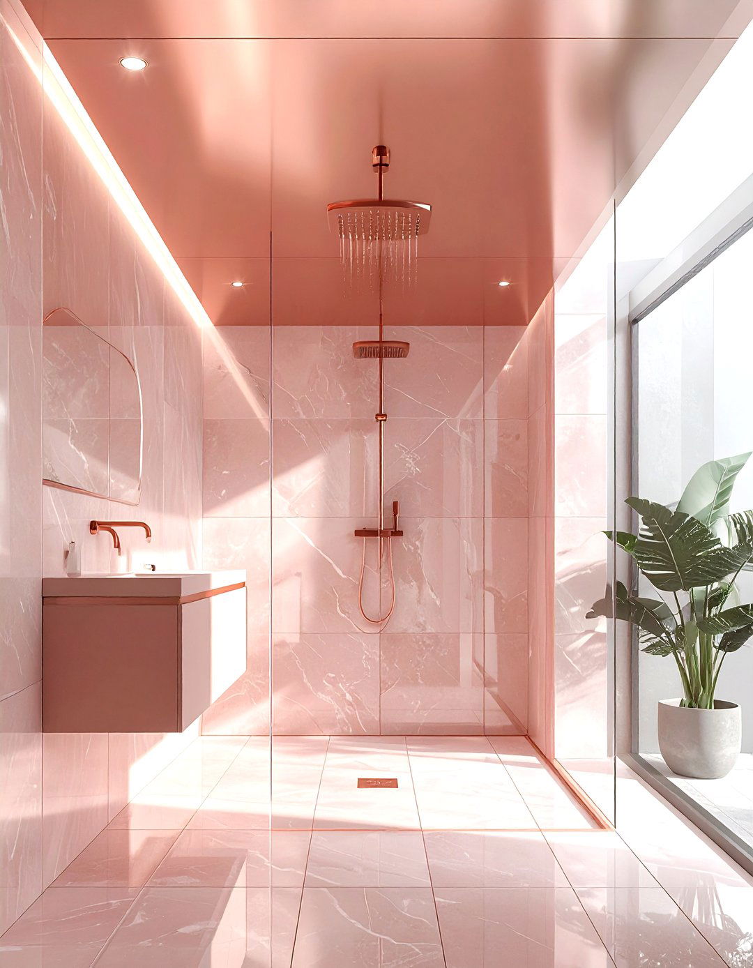 Rose Gold Wet Room - 30 rose gold bathroom ideas