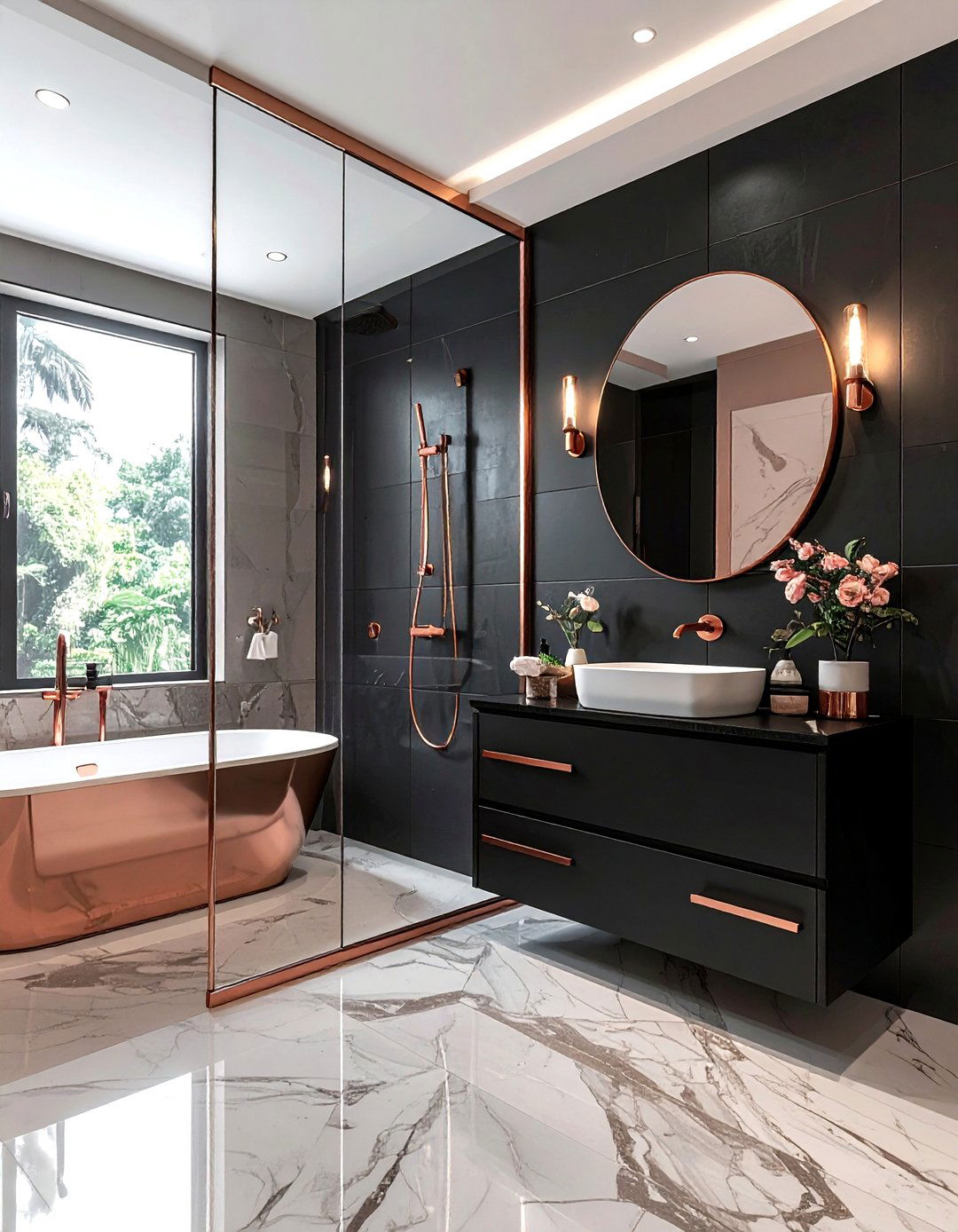 Rose Gold and Black Bathroom - 30 rose gold bathroom ideas