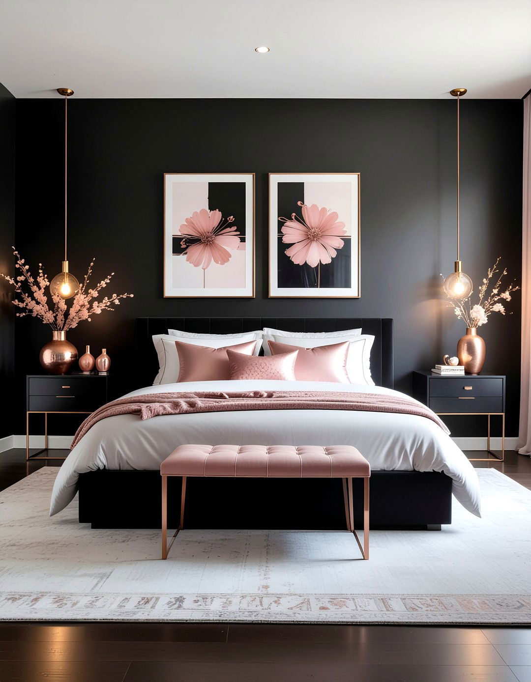 Rose Gold and Black Bedroom - 30 rose gold bedroom ideas