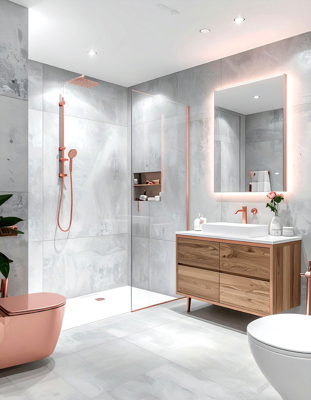 Rose Gold and Concrete Bathroom - 30 rose gold bathroom ideas