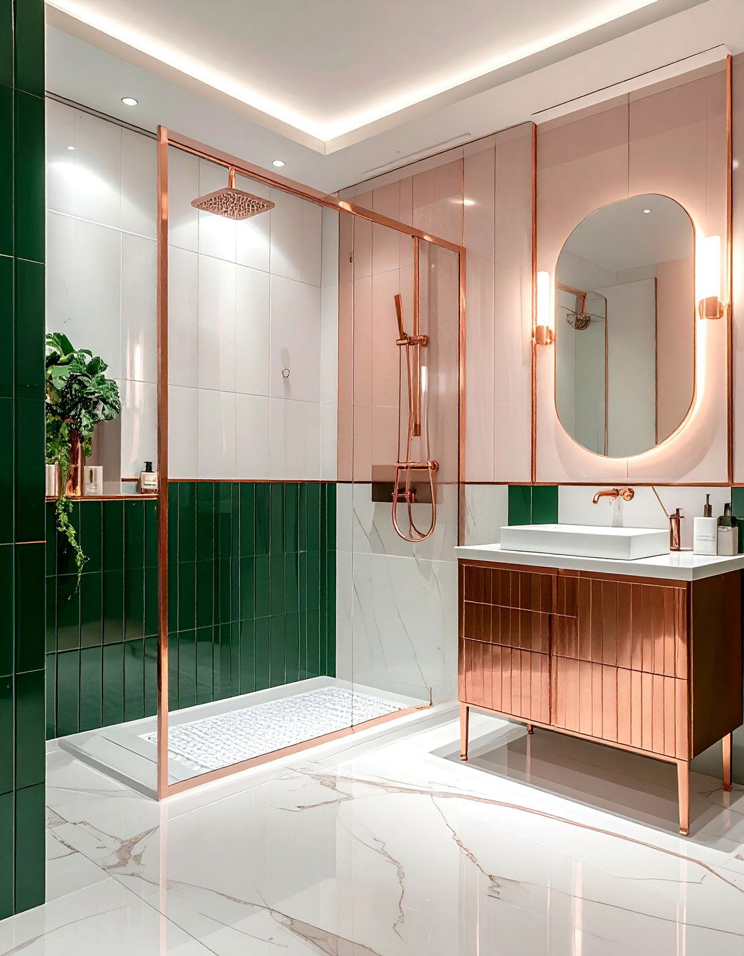 Rose Gold and Emerald Green Bathroom - 30 rose gold bathroom ideas