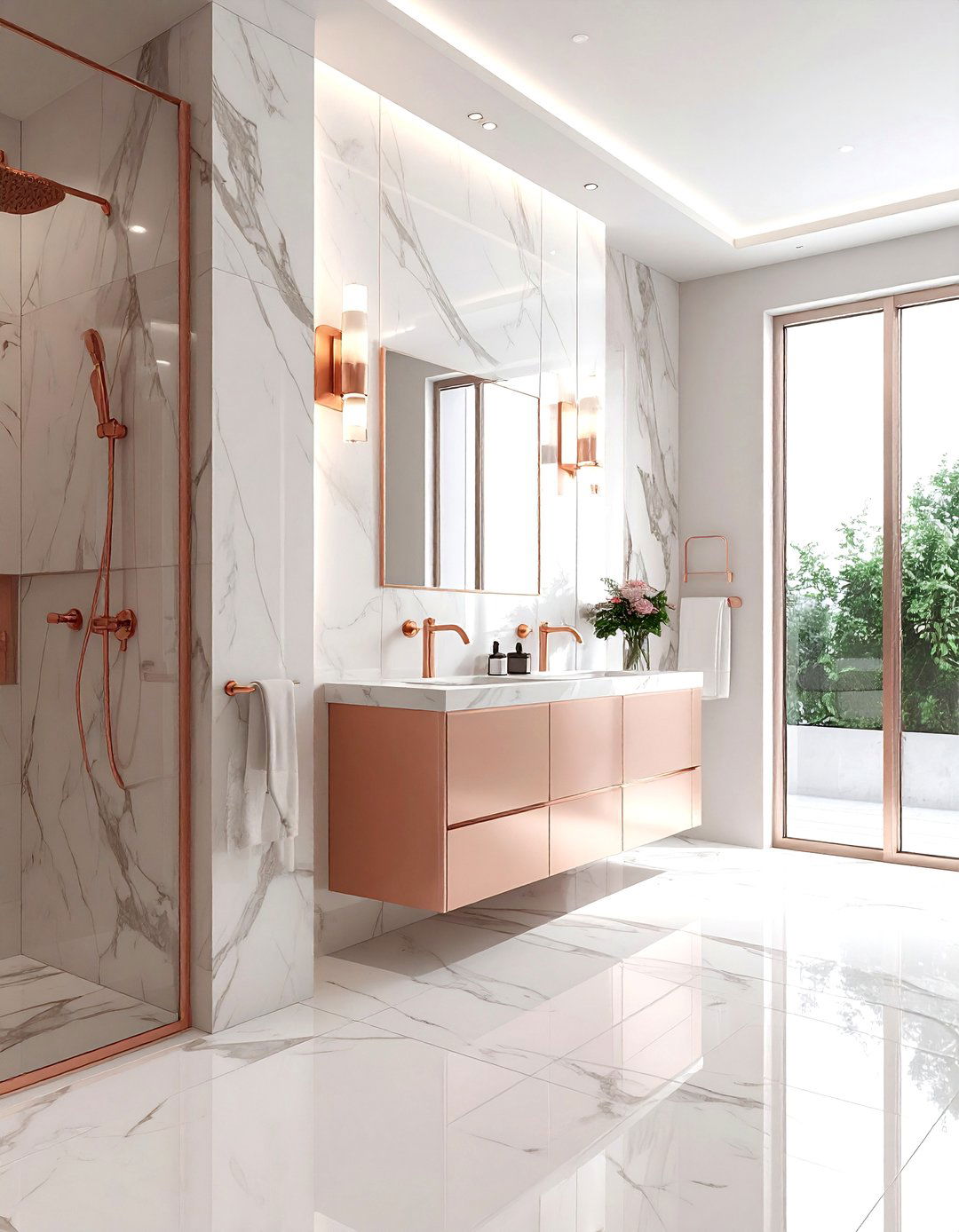 Rose Gold and Marble Bathroom - 30 rose gold bathroom ideas