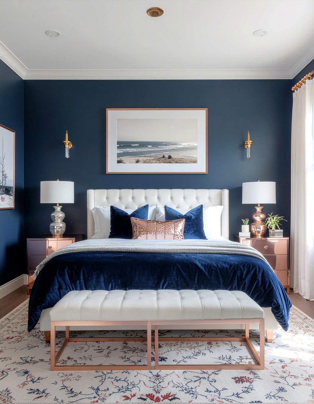 Rose Gold and Navy Bedroom - 30 rose gold bedroom ideas